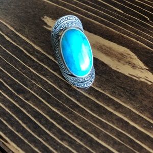 Sterling silver, turquoise, and black diamond ring
